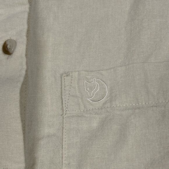 Fjallraven Shirt Womens Large Övik Hemp Beige Button Down Short Sleeve - Picture 3 of 8